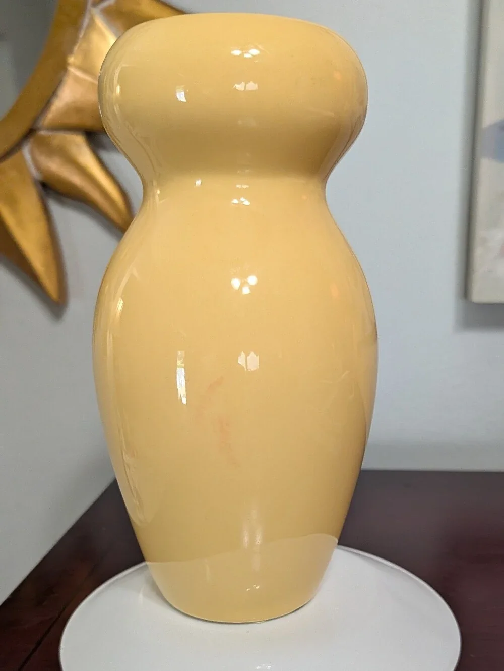 Haeger Pottery Floral Vase Yellow Hourglass Glossy Vintage 8.25